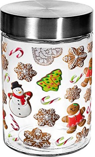 Glass Jar for Sweets TORO 1100 ml with Gingerbread Motif