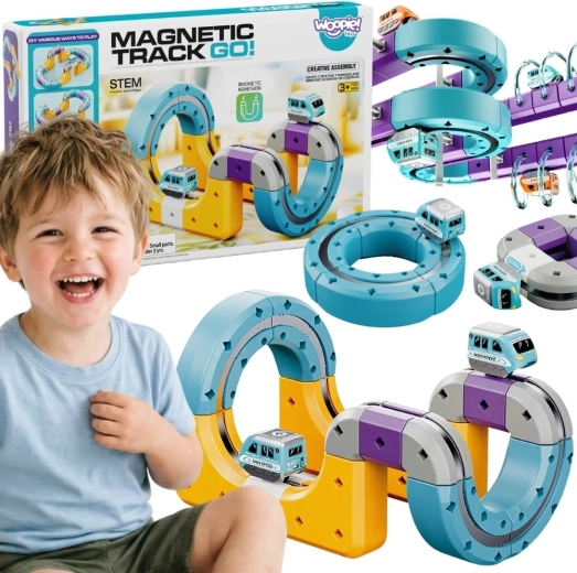 Woopie – circuit de train magnétique, kit de construction avec effet d’attraction magnétique, 38 pièces