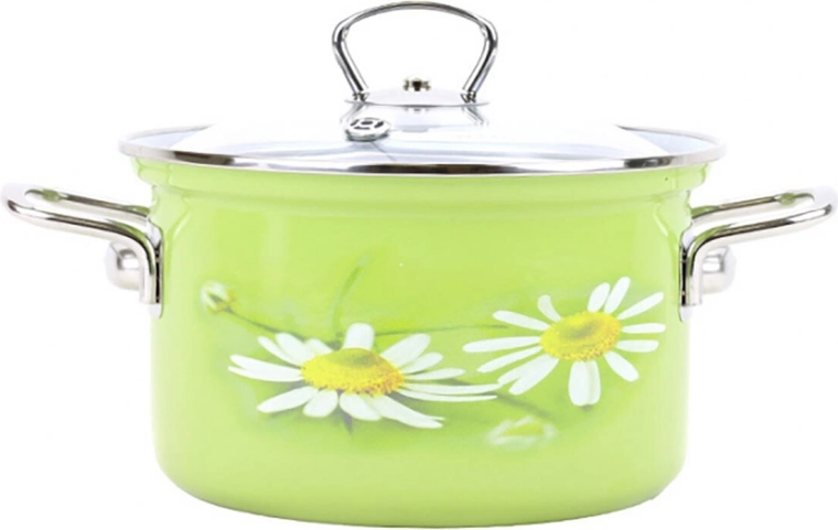Enamel pot BELIS Daisy 16 cm with glass lid, 2.1 l