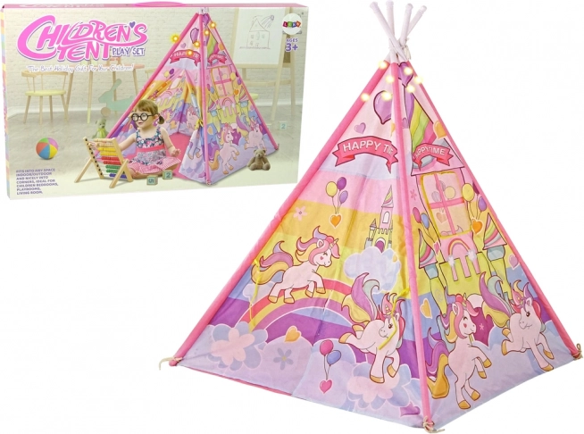 Kindertent met eenhoorns en lichteffecten roze