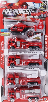 Firefighting set – pull-back cars 17 cm, 5 pcs