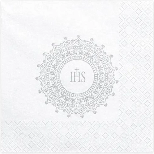 Serviettes de communion IHS blanc-argent 33 × 33 cm, 20 pcs