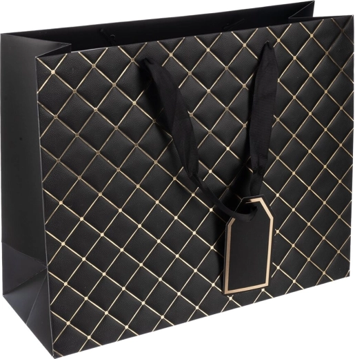 Cadeaupapieren tas Quilt zwart 32 × 12 × 26 cm