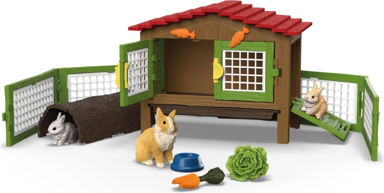 Schleich FARM WORLD Rabbit Hutch with Dwarf Lionhead Rabbits