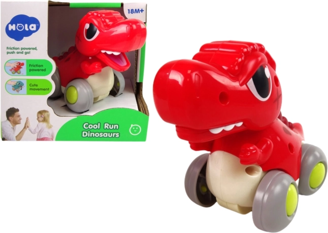 Red T‑Rex Dinosaur on Wheels – pull-back/friction toy for toddlers