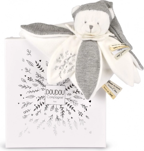Cadeauset Knuffeldoekje Pluche Beertje met muts grijs