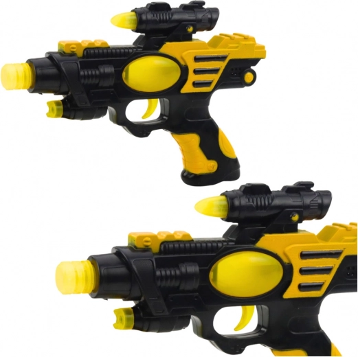 Space blaster with light and sound – black–yellow toy