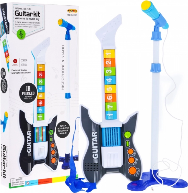 Gekleurde elektrische gitaar voor kinderen 3+ Microfoon met statief + geluiden Lichten