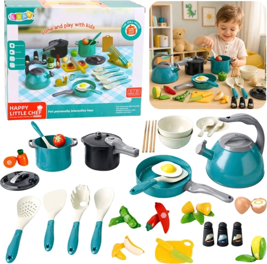 Kids' Little Chef Kitchen Play Set with Pots and Kettle, 33 Pieces
