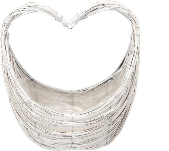 Witte rieten mand in hartvorm met standaard 37 × 19 × 35 cm