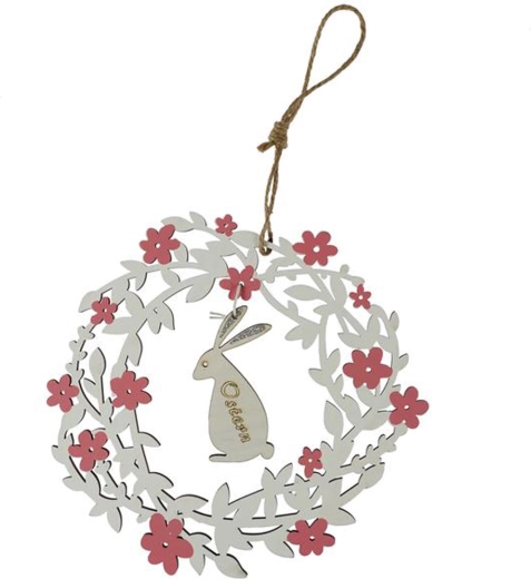 Wooden bunny wreath FSC 18 cm