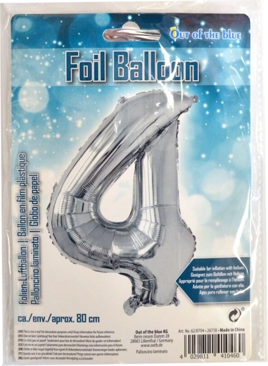 Silver foil balloon number 4, 80 cm