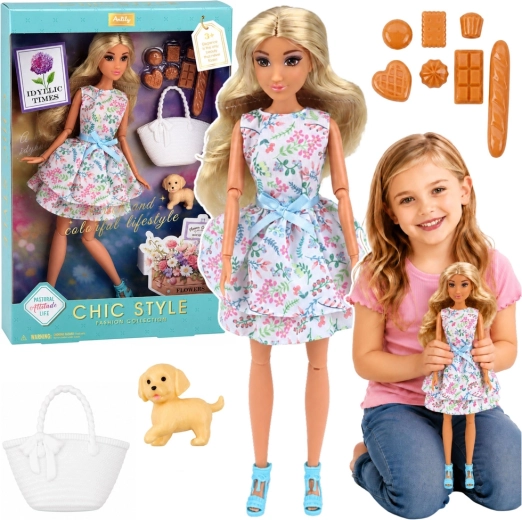 Anlily-pop met hondje en accessoires (bloemenjurk)
