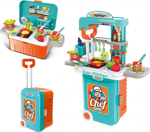 Kinderküche Koffer auf Rollen 38 cm mit Licht und Sound