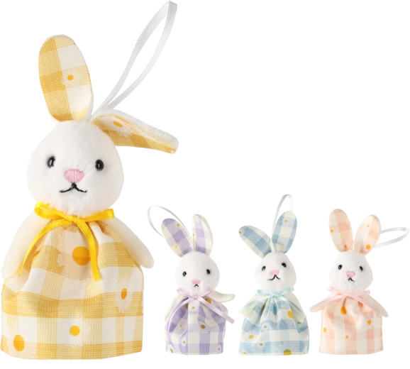 Paashanger konijntje van textiel 8 × 4 × 11 cm, set van 12 stuks, mix van 4 designs
