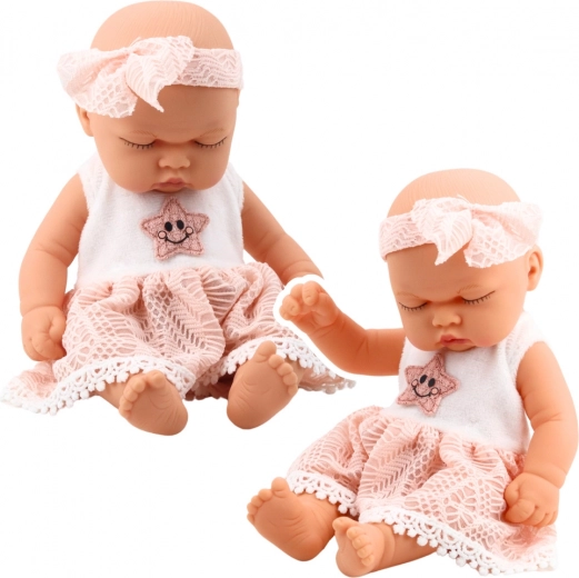 Sleeping Baby Doll in Pink Dress with Lace and Star Headband