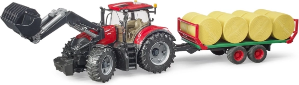 Traktor Bruder Case IH Optum 300 CVX met voorlader en pakkettrailer