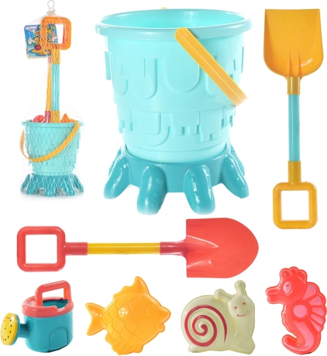 Woopie sand set in a bucket with molds, shovels and a watering can (7 pcs)
