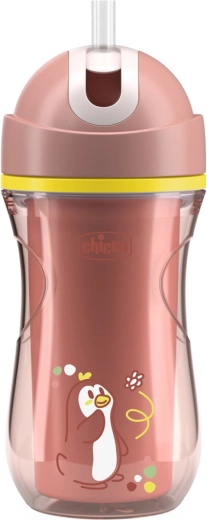 Gobelet isotherme sportif Chicco avec paille rose (14 mois+)