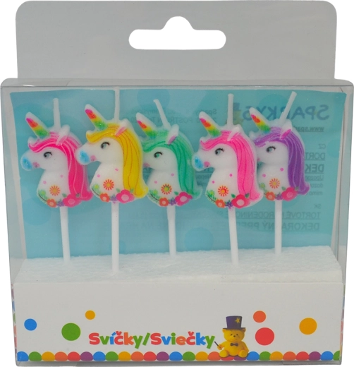 Unicorn Birthday Candles with Holders, 5 pcs