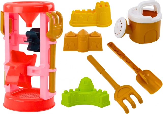 Sand toy set Sand molds Castles Watering can pink