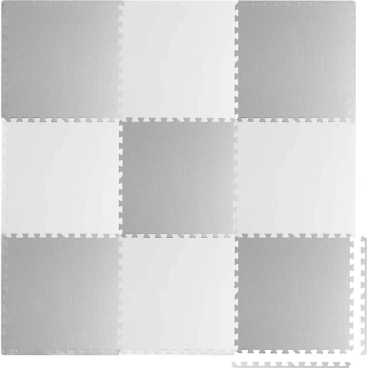 Grote schuimmat puzzelmat wit-grijs RICOKIDS 180 × 180 cm, 9 delen