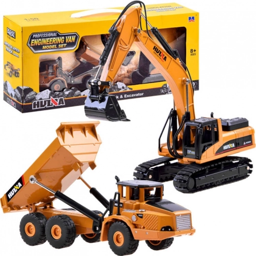 Metall-Set von Baustellenfahrzeugen – Bagger und Kipplaster