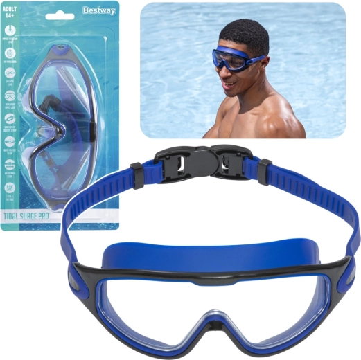 Bestway Swimming Goggles, Black-Blue, with Adjustable Strap