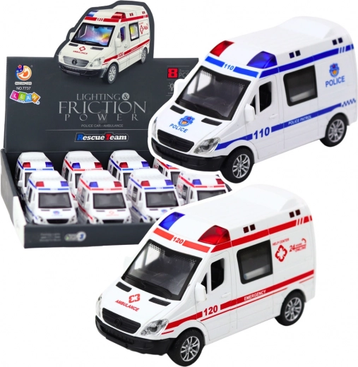 Ambulance de pompier avec portes ouvrantes et effets lumineux et sonores