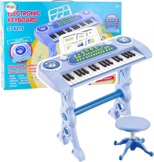 Elektronisch kinderkeyboard met microfoon, 37 toetsen, blauw