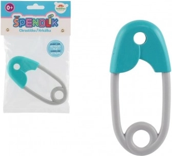 Hochet bébé épingle turquoise-gris