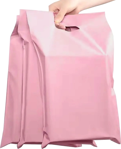 Pink plastic mailing envelopes with handle 540 × 700 + 70 mm, 50 pcs