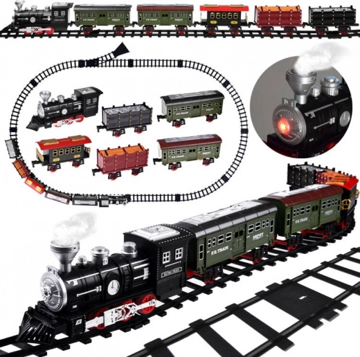 Circuit de train à vapeur électrique avec fumée, lumière et 5 wagons