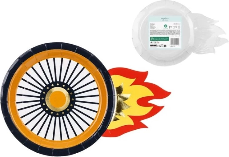Paper wheel-shaped plates with flame 26.5 × 18 cm (6 pcs)
