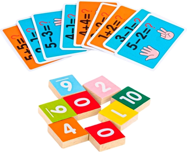 Double-sided cards and wooden numerals