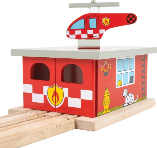 Wooden Fire Station with Helipad Bigjigs Rail