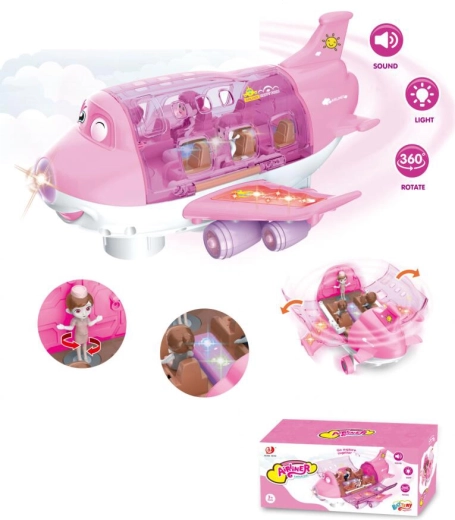 Interactive Fold-Out Pink Airplane with Dolls