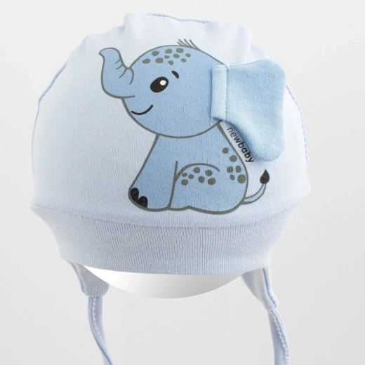 Bonnet pour bébé en coton New Baby Happy Elephant bleu