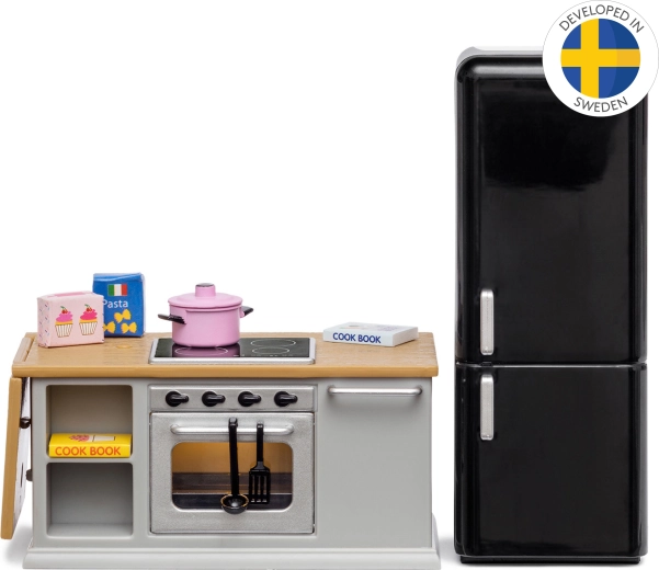 Lundby dollhouse kitchen furniture with refrigerator