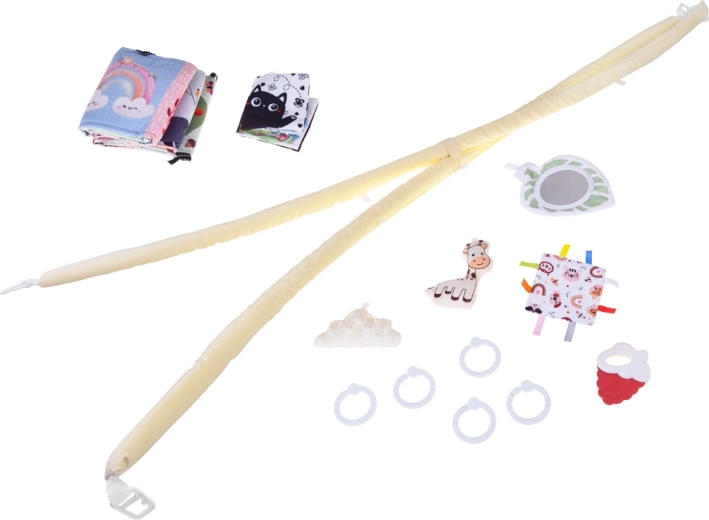 Rijke sensorische set: spiegeltje, bijtring, knispertje en boekje