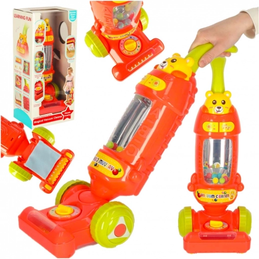 Interactive children's stick vacuum with sounds, raspberry 46 cm
