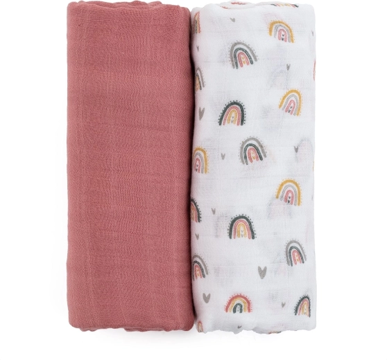 Petite&Mars bamboo muslin swaddle/blanket set 2 pcs Misty Rose Rainbow 120 × 120 cm