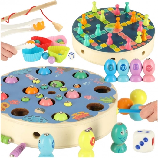 Montessori game for children: fish and caterpillars – magnetic fishing and sorting