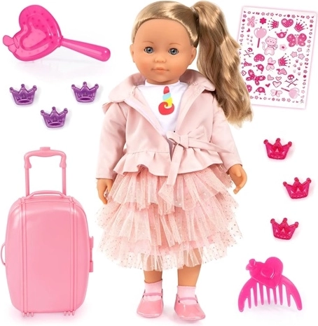 BAYER Charlene poupée élégante 46 cm avec valise de voyage à roulettes et accessoires