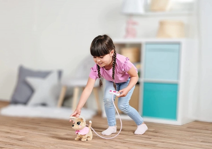 Walking, barking, and tail wagging