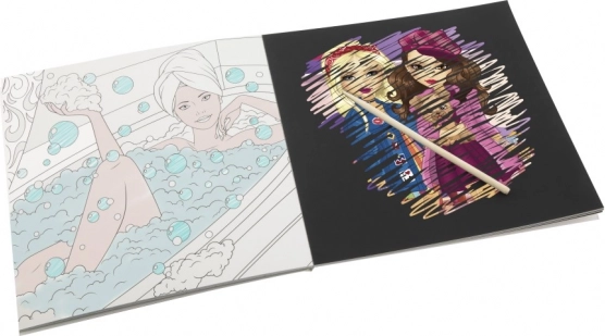 Combination of scratch art and coloring