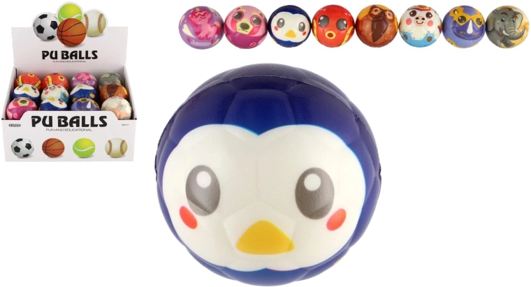 Schuimrubberen bal met dier 6 cm, mix van kleuren