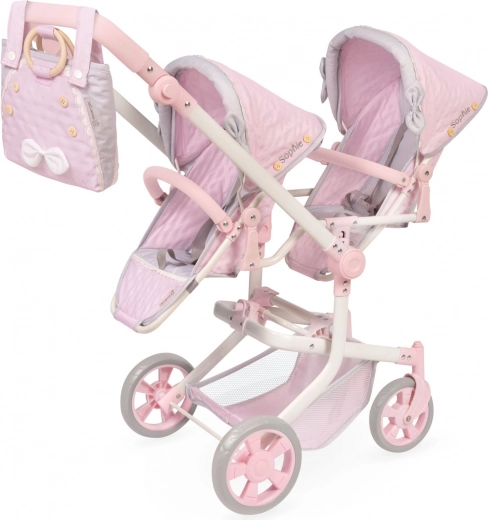 Folding twin doll stroller SOPHIE with bag, height-adjustable 91 cm