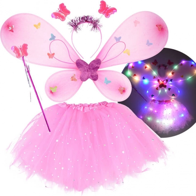 Light-up Little Fairy Costume with Butterfly Wings – Bright Pink