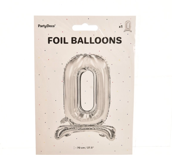 Self-standing foil balloon number 0, silver, 70 cm